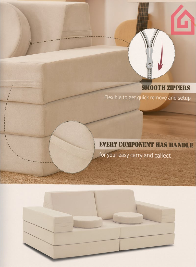 Karnak Premium Convertible Sofa Bed for Kids – Modern Velvet Sleeper, Eco-Friendly Toddler Sofa for Bedroom & Space-Saving Pull-Out Couch, Multifunctional Lounger – Beige - Image 4