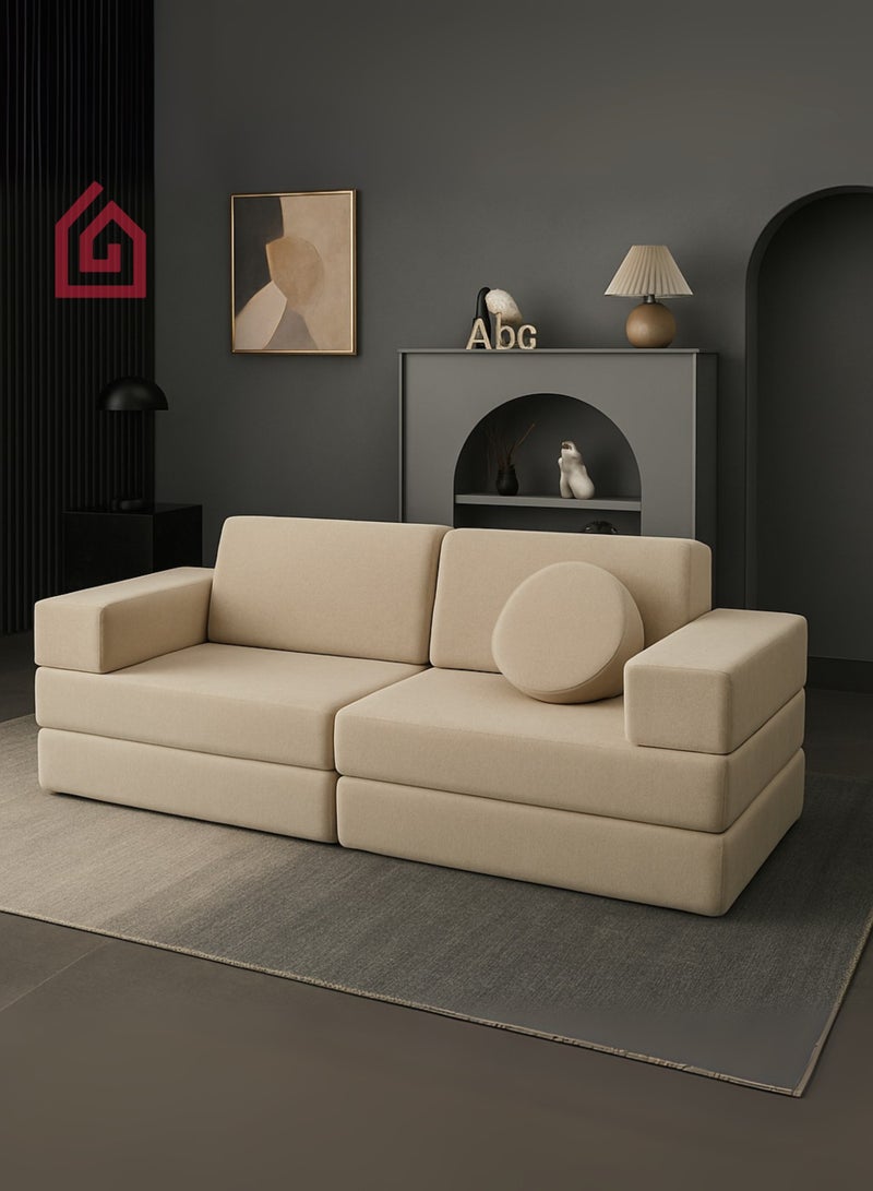 Karnak Premium Convertible Sofa Bed for Kids – Modern Velvet Sleeper, Eco-Friendly Toddler Sofa for Bedroom & Space-Saving Pull-Out Couch, Multifunctional Lounger – Beige - Image 5