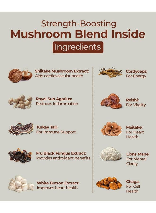 Earth Vibes 10-in-1 Mushroom Complex - 60 Vegan Capsules | Supports Immune Function & Cognitive Health | Includes Lion's Mane, Cordyceps, Reishi & Chaga | Improve Energy, Memory & Focus | Non-GMO