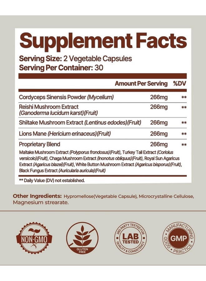Earth Vibes 10-in-1 Mushroom Complex - 60 Vegan Capsules | Supports Immune Function & Cognitive Health | Includes Lion's Mane, Cordyceps, Reishi & Chaga | Improve Energy, Memory & Focus | Non-GMO