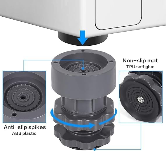 Drizop Washing Machine Vibration Pads Adjustable Dryer Shock Noise Cancelling Pads Anti Vibration Pads for Washing Machine Support Height Adjustment Feet for Refrigerators 4 Pcs Set - Image 4