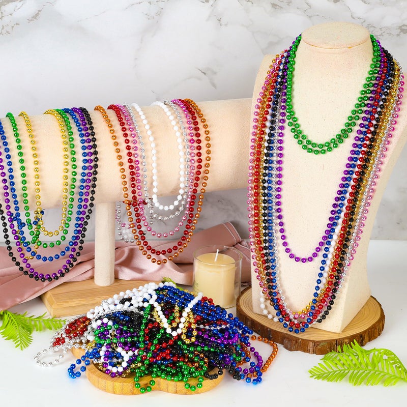 Huskein 100 Pcs Mardi Gras Beads  33"" Assorted Colors Carnival Beads Bulk  10 Kinds Colors Beaded Stuff Set  Parade Throw Accessories Set  Round Beads Costume Necklaces For Festive Party Supplies - Image 4