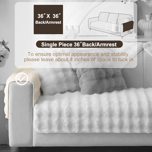 Aucrovee Soft Plush Faux Fur Couch Cover, Thick Warm Fuzzy Sectional Sofa Covers for 3 Cushion Couch Sofa L Sharped Sofa Non Slip Slipcover, Furniture Protector Covers for Pets(1 PCS 36"x36" White) - Image 2