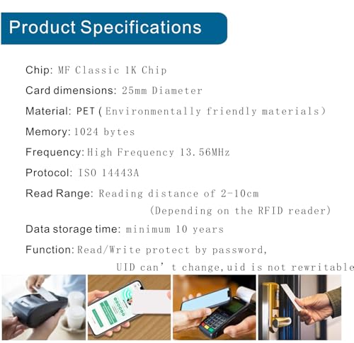 Timeskey NFC 55pcs MF Classic 1k NFC Tag Stickers 13.56mhz RFID Sticker iso 14443a MF 1k S50 RFID Sticker Self-Adhesive 1 inch Round - Image 4