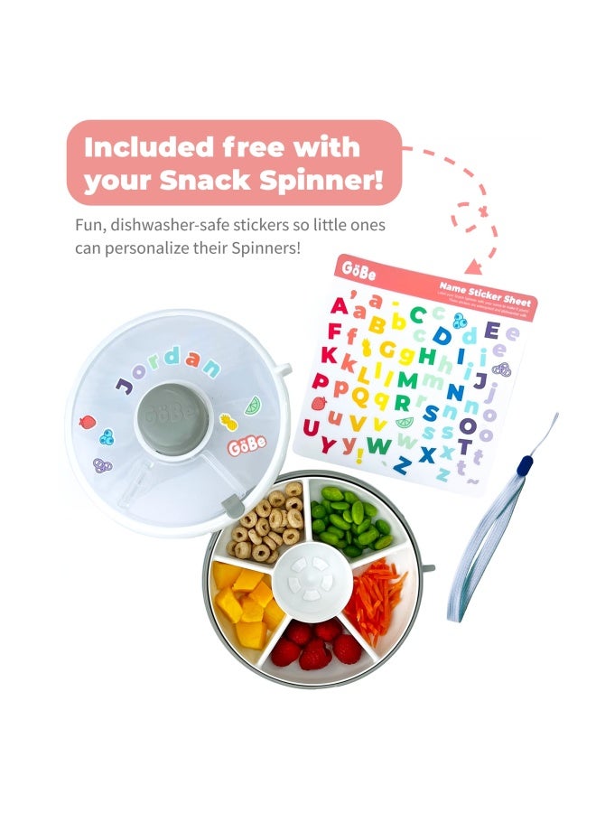 GOBE Gobe Kids Snack Spinner With Name Stickers - Reusable Snack Container With 5 Compartment Dispenser And Lid   Bpa And Pvc Free   Dishwasher Safe   No Spill  Leakproof   For Toddlers - Image 2