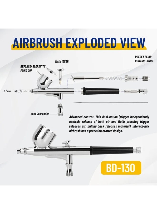 فينجدا إيربرش 0.3 مم، تغذية علوية، دوال أكشن قابل للتعديل، طقم مسدس رش ألوان. - Image 2