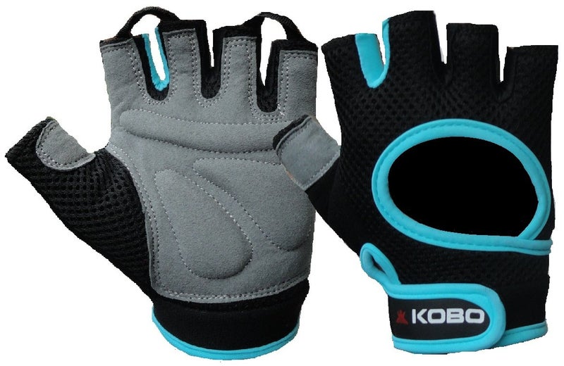 Kobo WTG-03 Leather Gym Gloves, Large (Black/Blue) - Image 4