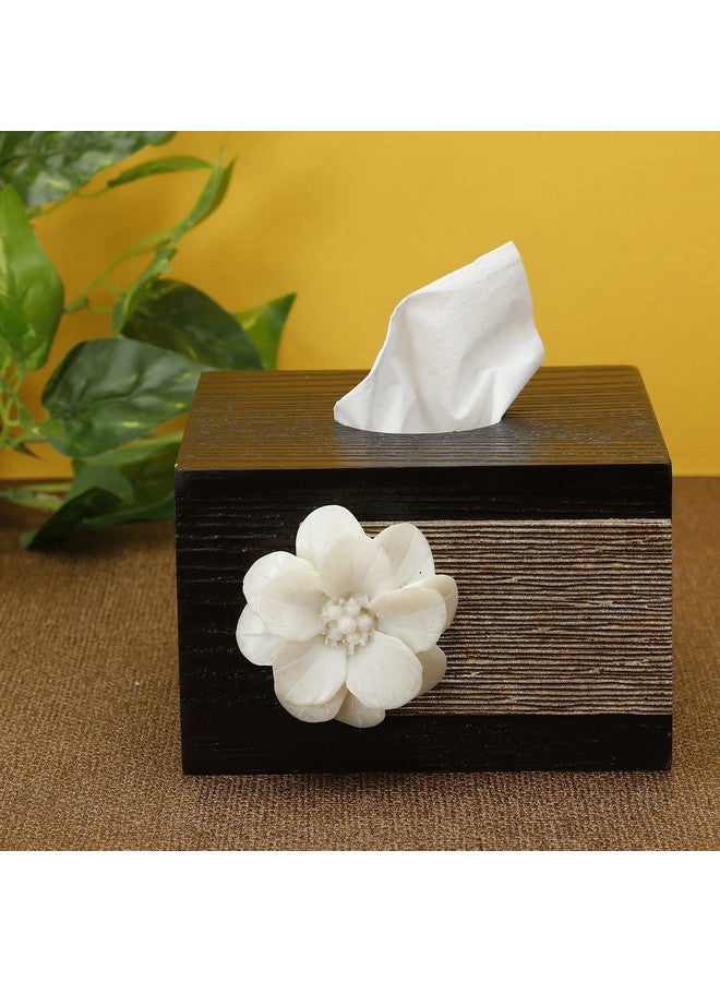 COCKTAIL Decorative Wooden MDF Square Tissue Box Holder|Facial Tissue Paper Cover|Dispenser for Car, Bathroom, Home, Office |Napkin Holder| Slide Out Bottom, Refillable, Brown (R-Flower) - Image 1