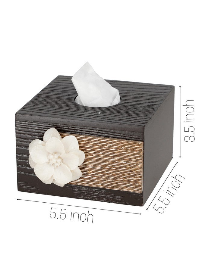 COCKTAIL Decorative Wooden MDF Square Tissue Box Holder|Facial Tissue Paper Cover|Dispenser for Car, Bathroom, Home, Office |Napkin Holder| Slide Out Bottom, Refillable, Brown (R-Flower) - Image 5