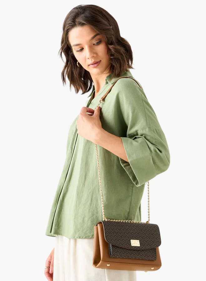 فلورا بيلا من شو إكسبرس Women Monogram Print Crossbody Bag with Chain Strap and Flap Closure