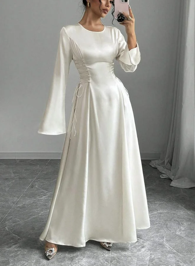 Take Two White A-Line Maxi Dress With Long Sleeves And Side Lacing