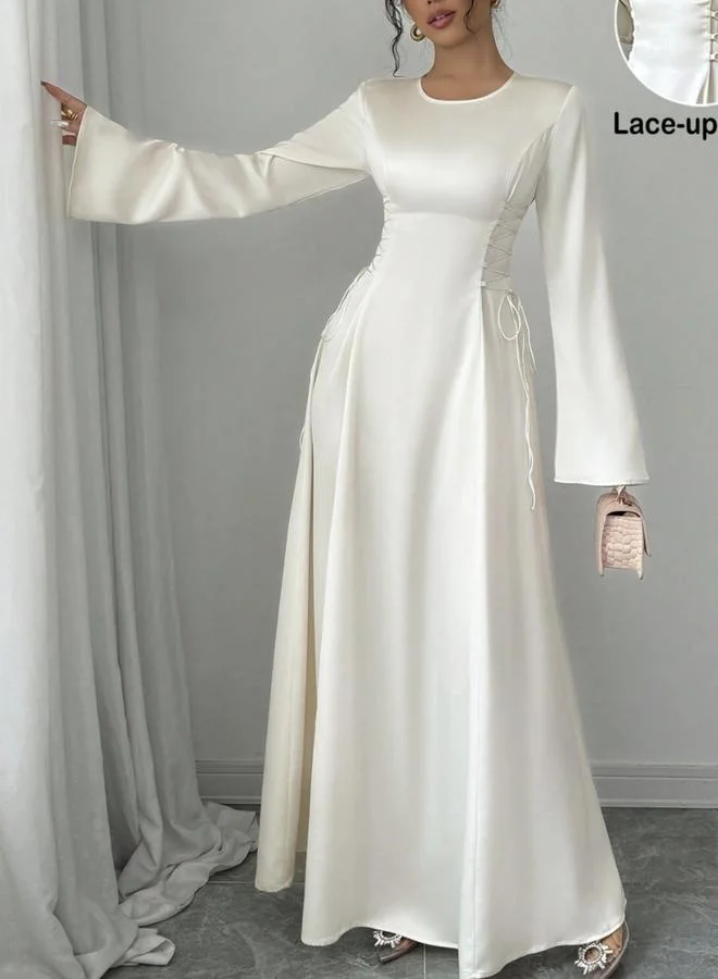 Take Two White A-Line Maxi Dress With Long Sleeves And Side Lacing