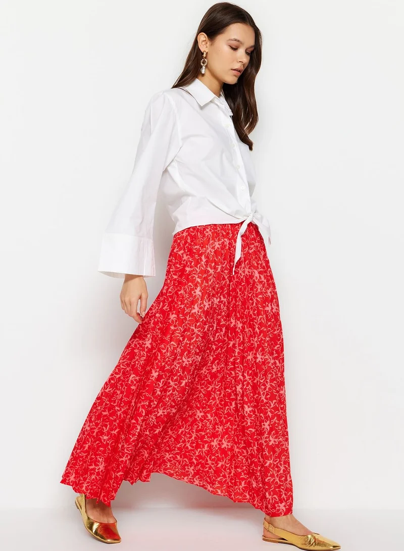 trendyol Floral Print Pleated Skirt