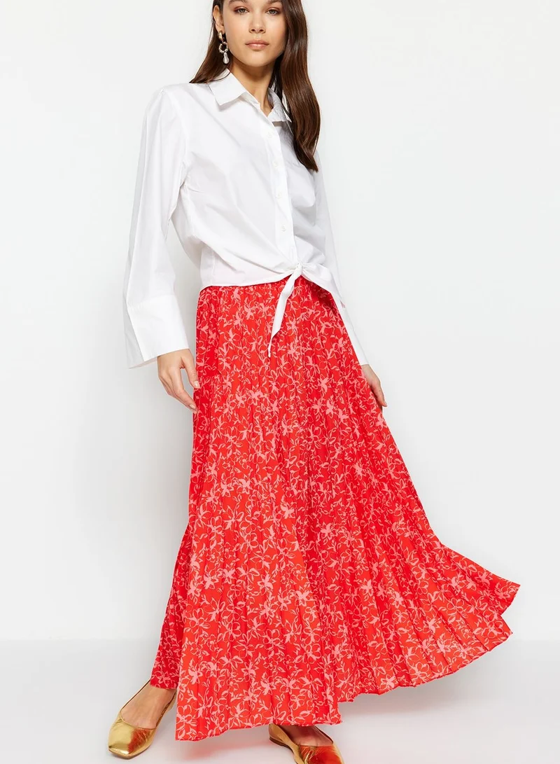 trendyol Floral Print Pleated Skirt