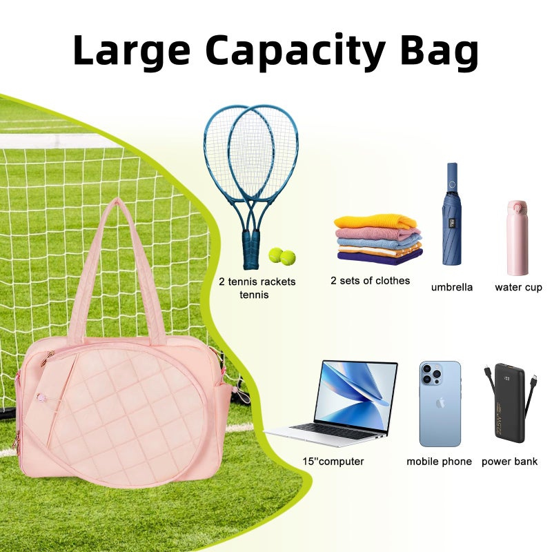 YEEGO DIRECT Tennis Bag for Women, Multi-Functional Tote & Sling Bag with Shoe Compartment & Wet Pocket, Fits 2 Rackets (27"), Pickleball Paddles, Large Capacity Duffle Bag for Gym Work Travel (Pink) - Image 5
