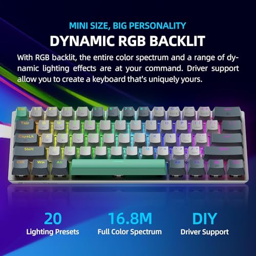 Machenike K500A-B61W 60% Mechanical Wireless Gaming Keyboard, 61 Keys Ultra-Compact Hot Swappable Linear Red Switch, Dynamic RGB Backlit, Anti-Ghosting, Double-Shot PBT Keycaps, Win/Mac, White - Image 3