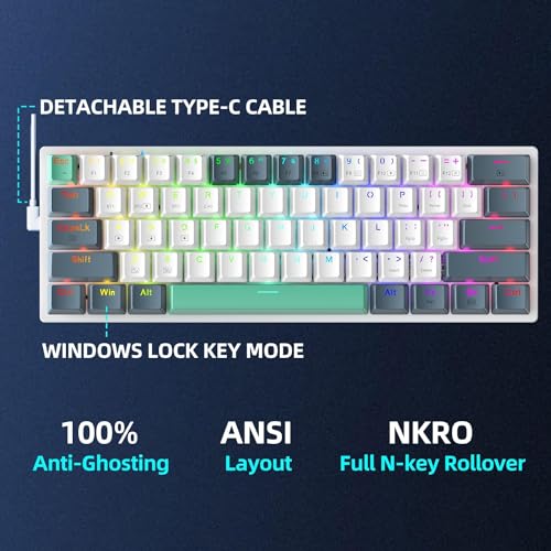 Machenike K500A-B61W 60% Mechanical Wireless Gaming Keyboard, 61 Keys Ultra-Compact Hot Swappable Linear Red Switch, Dynamic RGB Backlit, Anti-Ghosting, Double-Shot PBT Keycaps, Win/Mac, White - Image 5