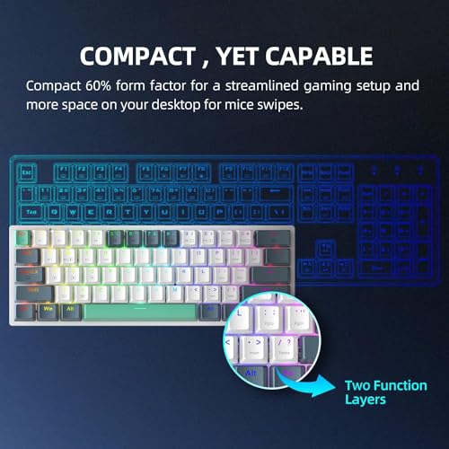 Machenike K500A-B61W 60% Mechanical Wireless Gaming Keyboard, 61 Keys Ultra-Compact Hot Swappable Linear Red Switch, Dynamic RGB Backlit, Anti-Ghosting, Double-Shot PBT Keycaps, Win/Mac, White - Image 2