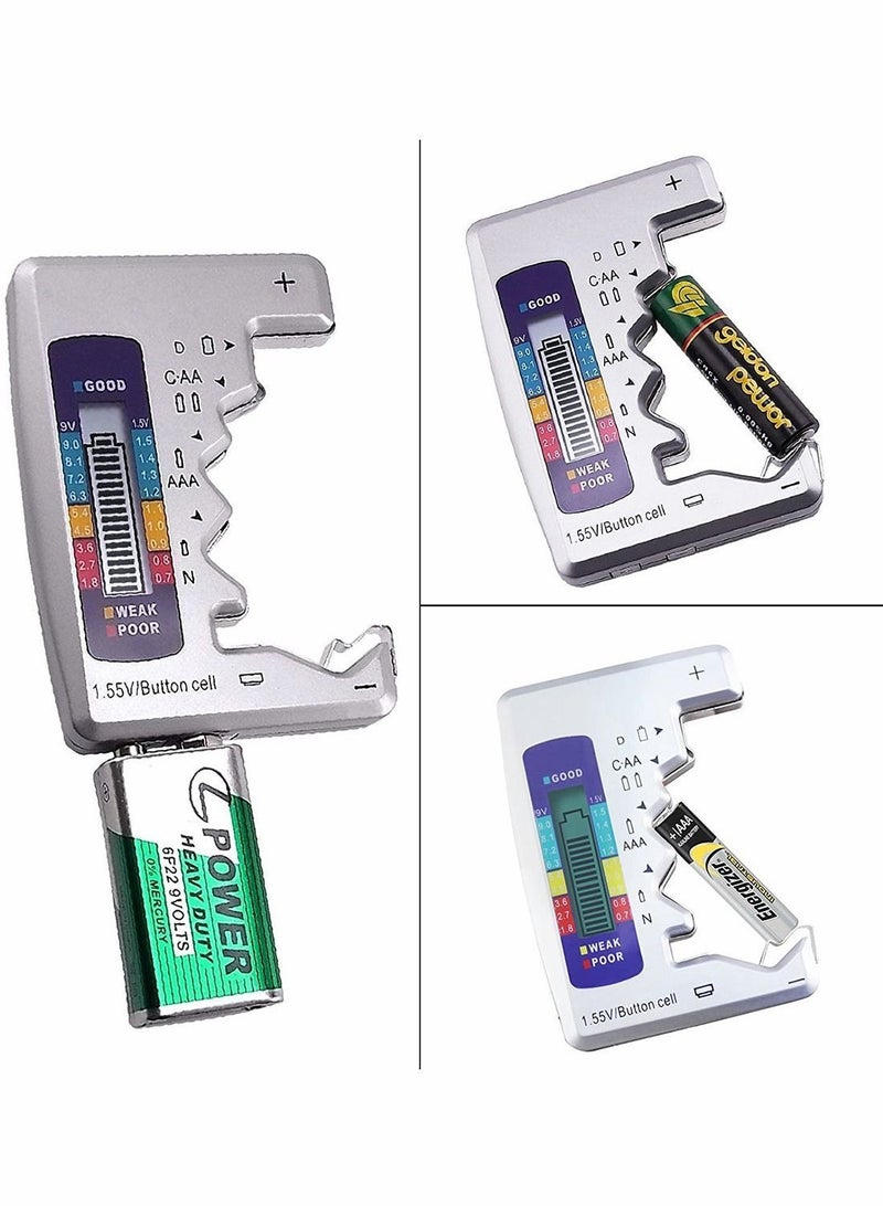 Digital Battery Tester, Universal Checker C AA AAA D N 9V 1.5V ButtonCell, 3-Types Red/Yellow/Green Instructions Mini Capacity Measuring Tool
