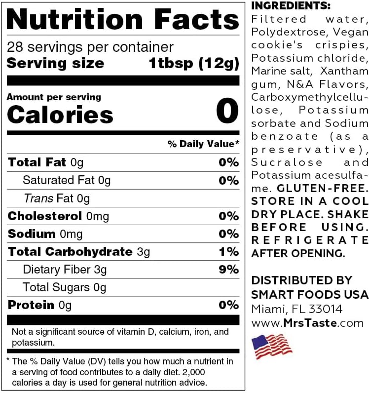 Mrs Taste Zero Calorie Cookies and Cream Syrup - Sugar Free, High Fiber, Keto and Paleo Friendly - Image 2