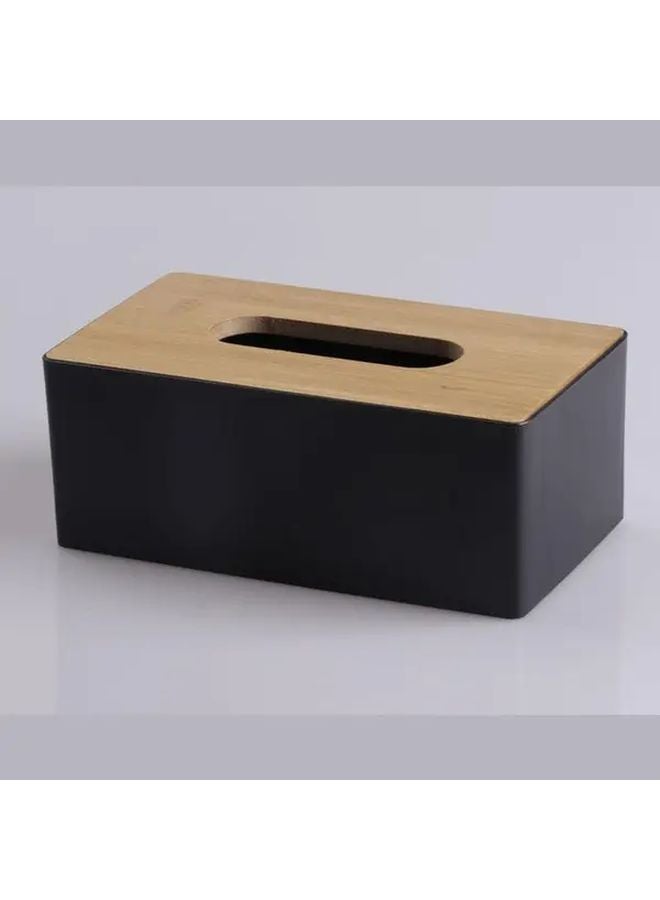 Black Plastic Tissue Box With Lid Rectangular Napkin Holder For Bathroom Kitchen Home Office - Image 1