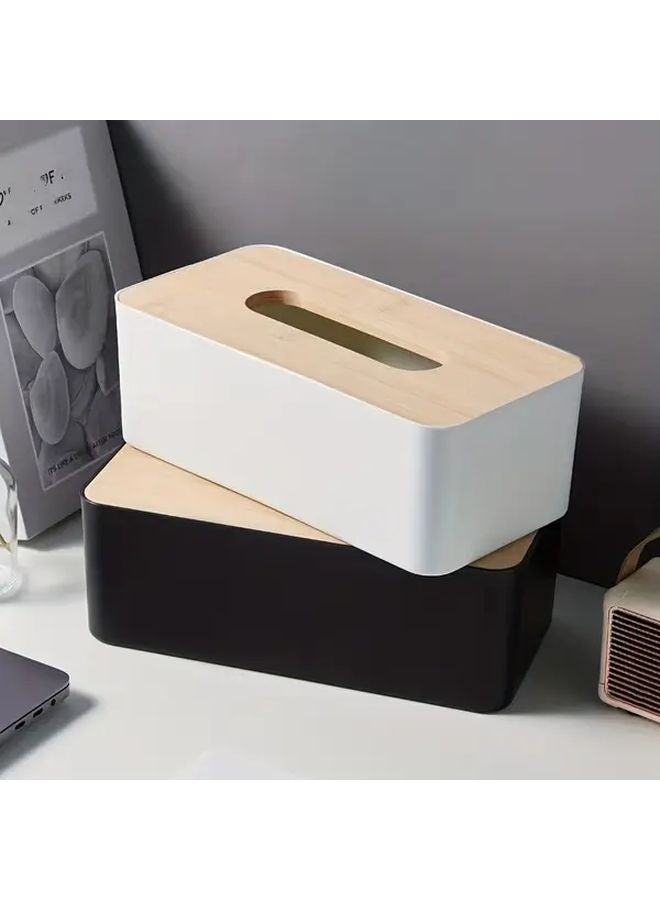 Black Plastic Tissue Box With Lid Rectangular Napkin Holder For Bathroom Kitchen Home Office - Image 2