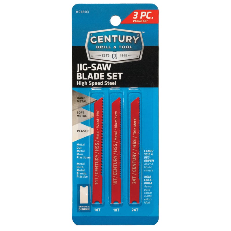 Century Drill Tool 6903 High Speed Steel Jig Saw Blade Set 3 Piece