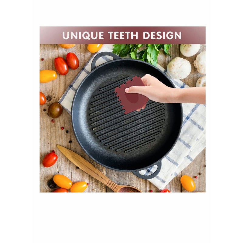 SOLARAE Grill Pan Scraper,  Cast Iron Scraper with Built-in Magnet, Durable Pot Scraper, Pan Scraper Plastic for Cast Iron Skillets, Grill Pan, Griddles and More, Red and Black (4 Pack) - Image 3