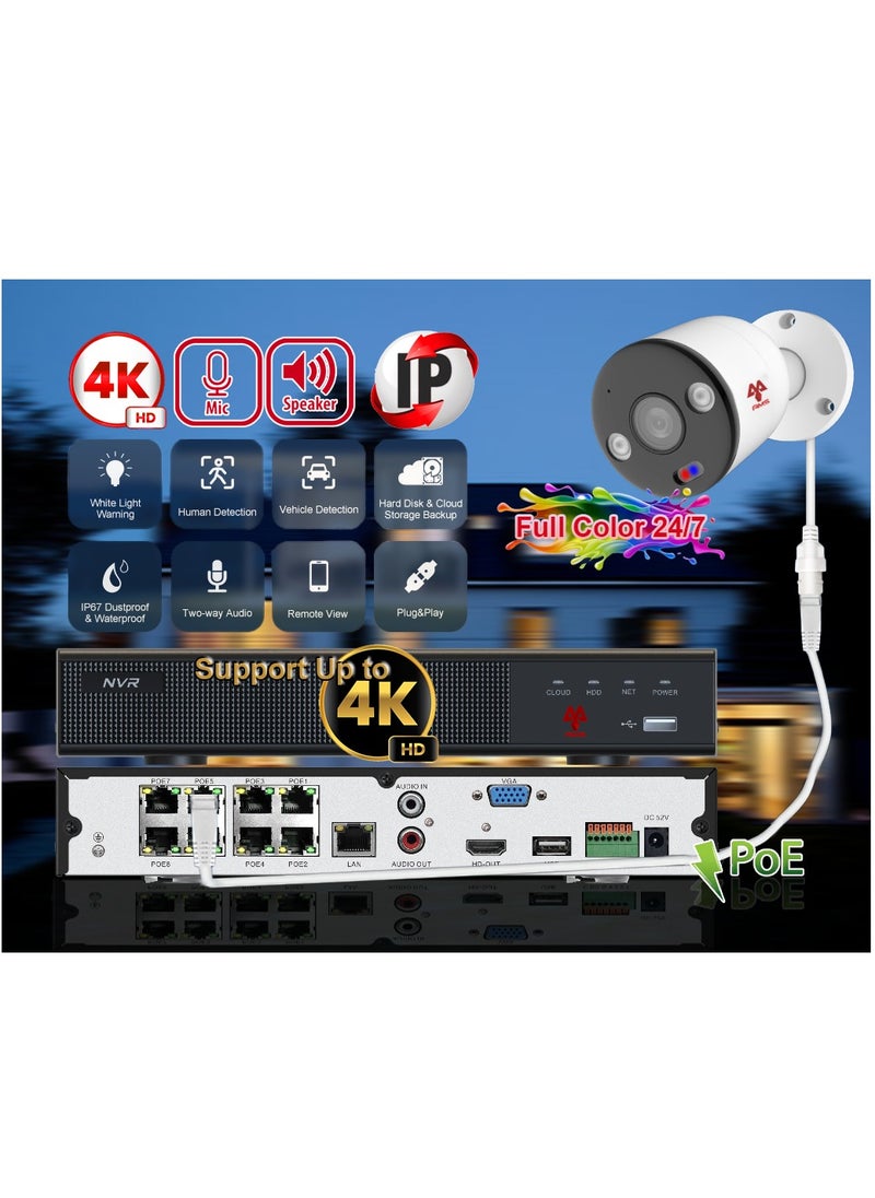 AMS - 4K 8CH Recorder  Security Camera System, 4x Outdoor 4K PoE IP Wired Home Security Cameras with Person Vehicle Pet Detection, Blue & Red Flash Lights, 4K 8CH NVR with 1TB HDD for 24-7 Recording - Image 1