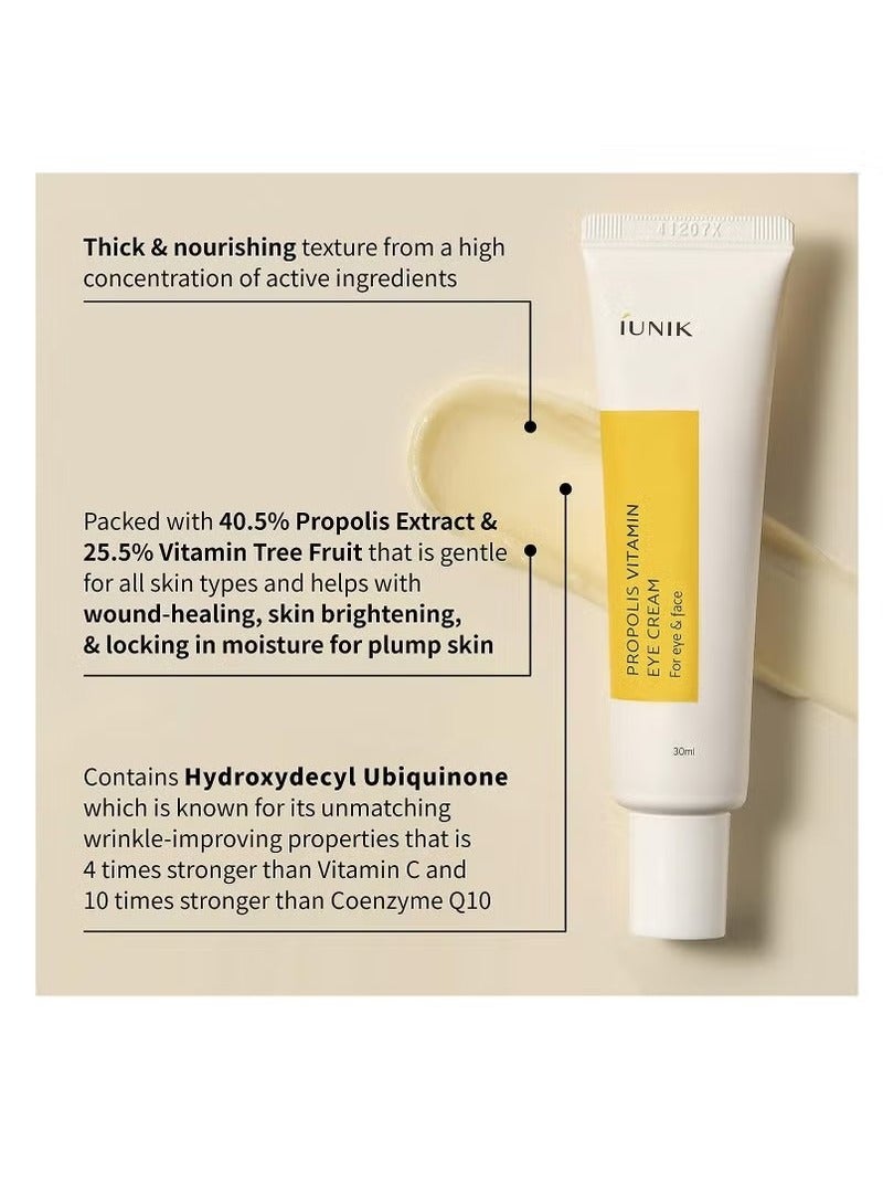 iUNIK Propolis Vitamin C Face and Eye Cream with Vegetable Oil 1.01 Fl Oz Dullness Dark Circles Puffiness Smooths Under Eyes 24 Hour Hydration For Sensitive Oily Acne prone skin 30ml - Image 2