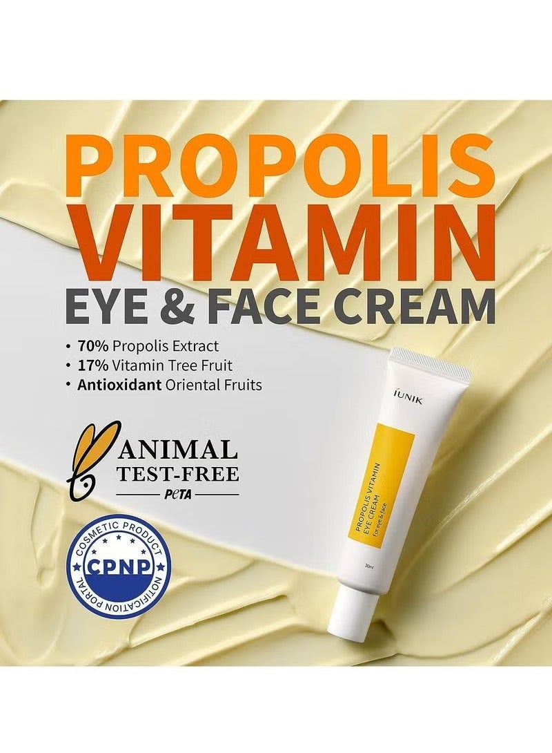 iUNIK Propolis Vitamin C Face and Eye Cream with Vegetable Oil 1.01 Fl Oz Dullness Dark Circles Puffiness Smooths Under Eyes 24 Hour Hydration For Sensitive Oily Acne prone skin 30ml - Image 4