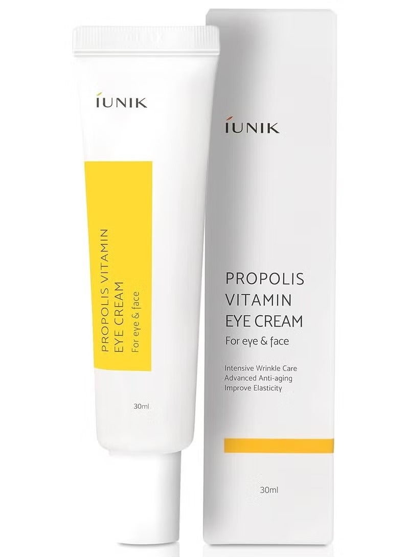 iUNIK Propolis Vitamin C Face and Eye Cream with Vegetable Oil 1.01 Fl Oz Dullness Dark Circles Puffiness Smooths Under Eyes 24 Hour Hydration For Sensitive Oily Acne prone skin 30ml - Image 1