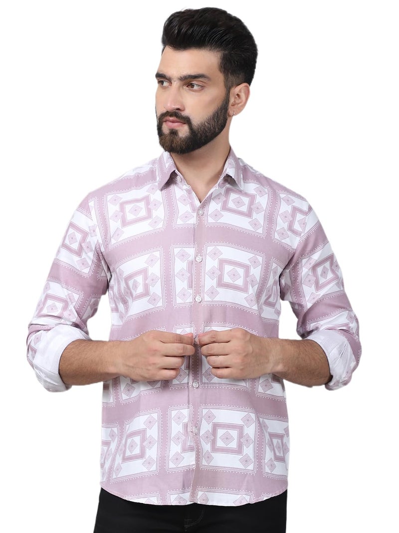 Indian Needle Printed Spread Collar Cotton Casual Shirt for Men - Image 1