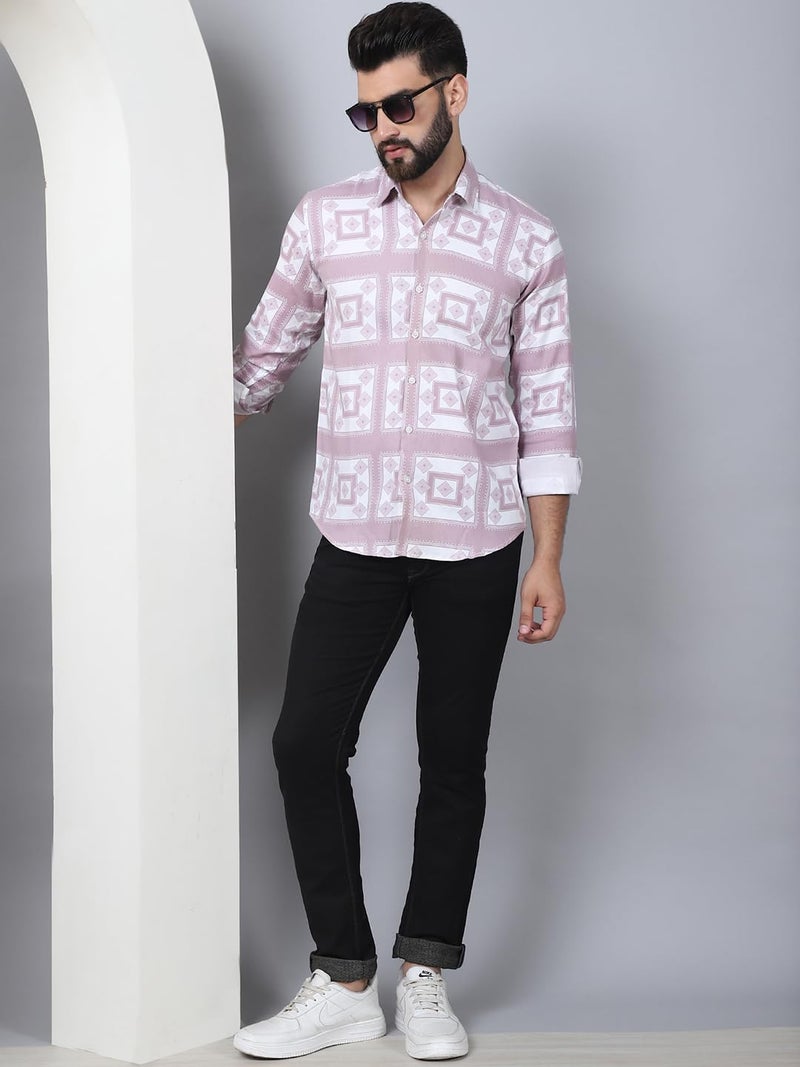 Indian Needle Printed Spread Collar Cotton Casual Shirt for Men - Image 4