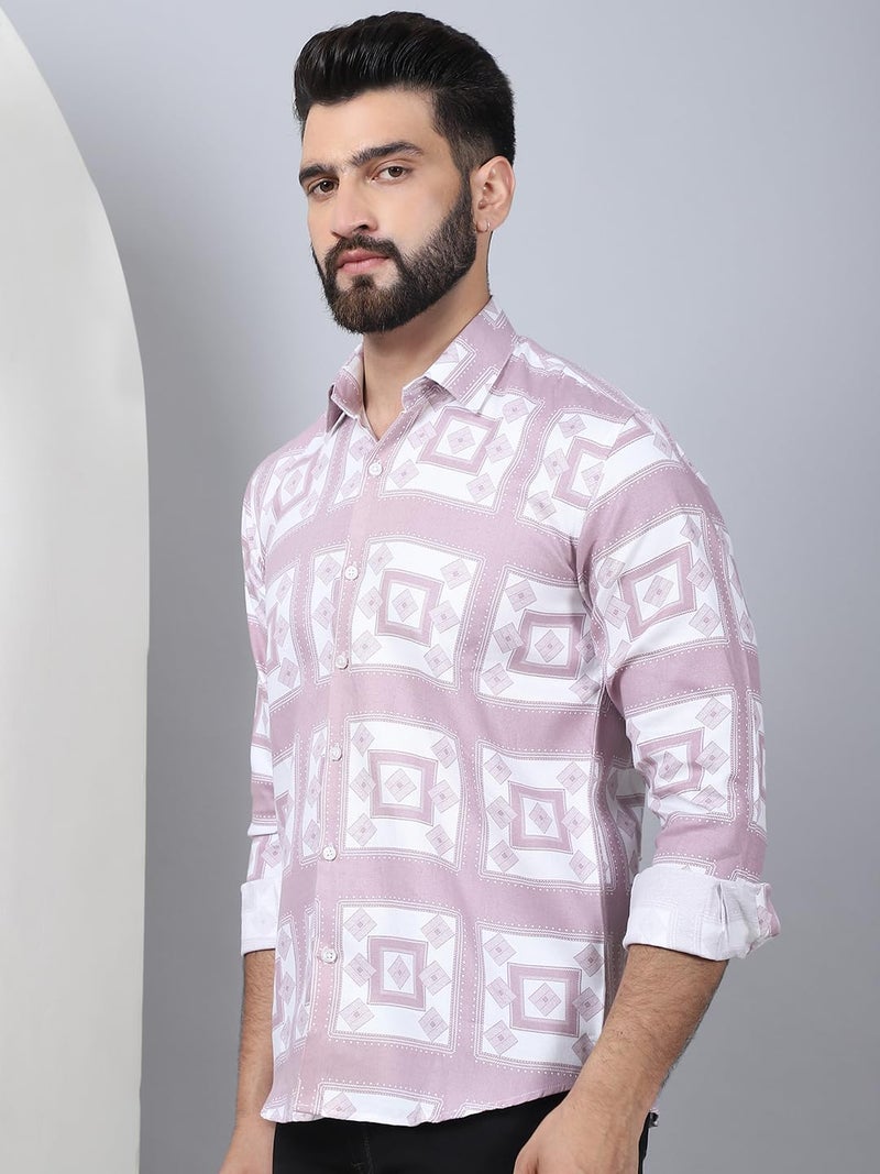 Indian Needle Printed Spread Collar Cotton Casual Shirt for Men - Image 3