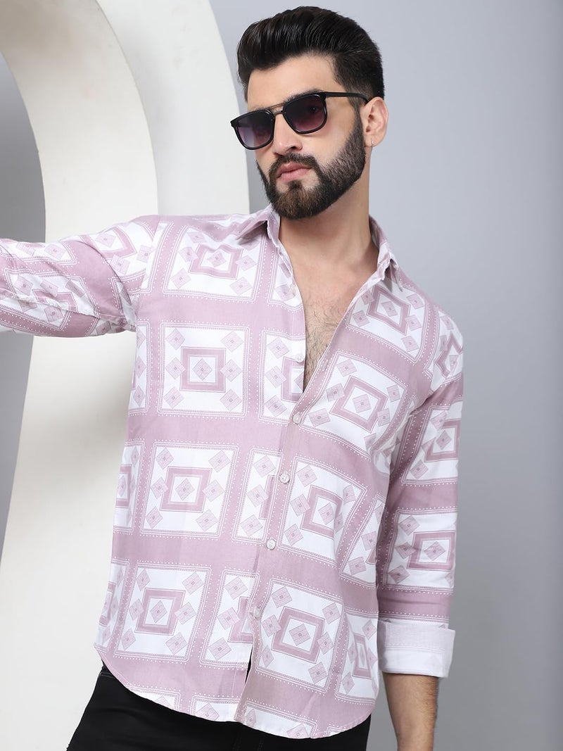 Indian Needle Printed Spread Collar Cotton Casual Shirt for Men - Image 5