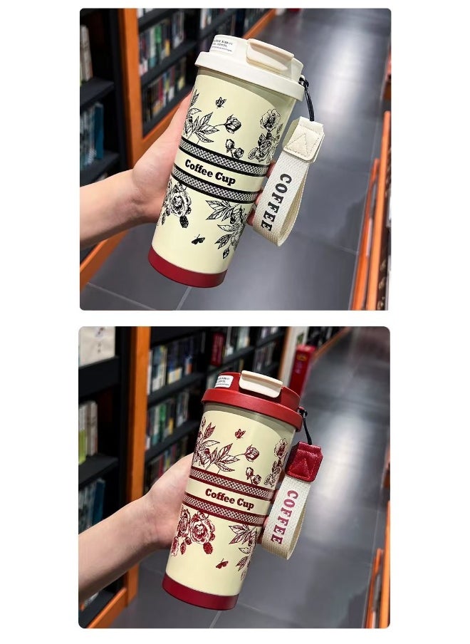 NIBEMINENT - 550ml Convolia Thermos Cup 316 Stainless Steel Portable Rope Coffee Cup Male And Female Double Drink Straw Cup - Image 1