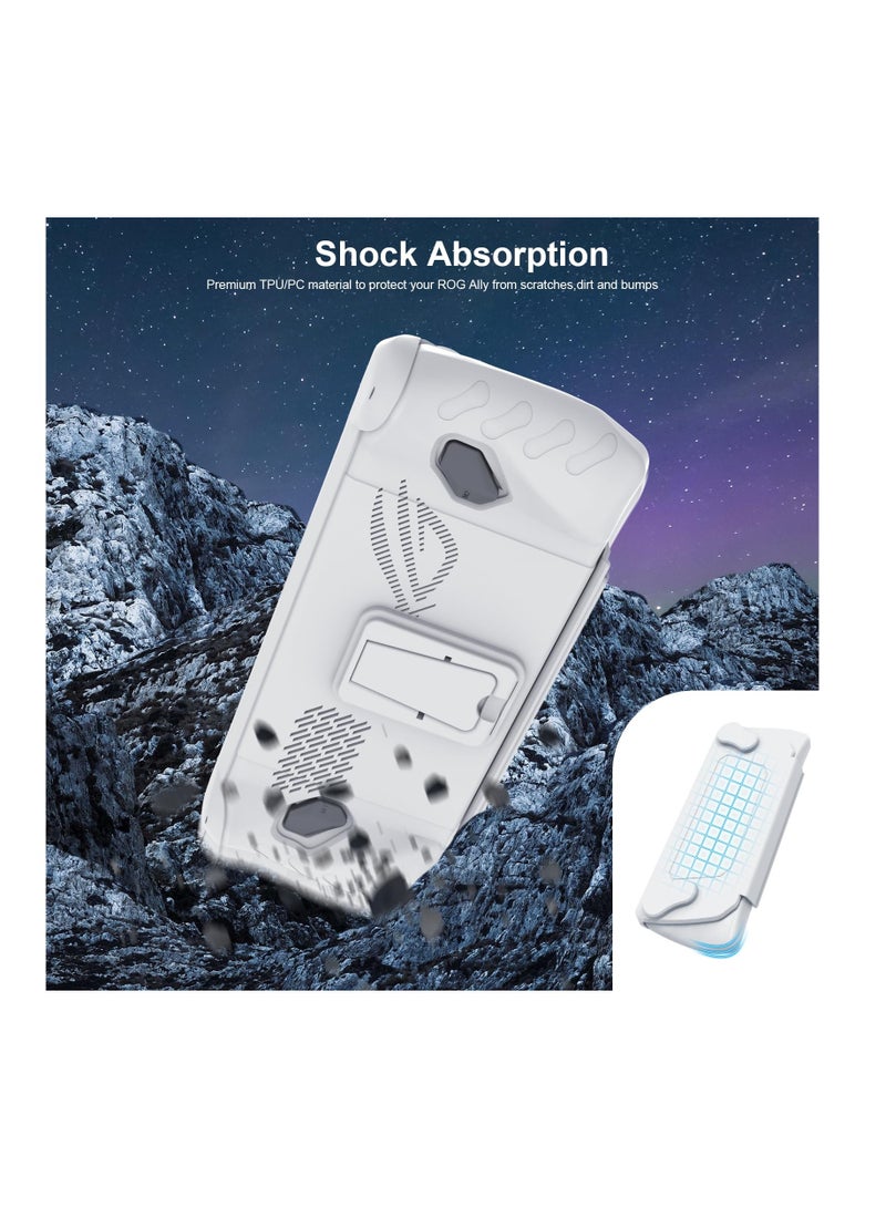 SOLARAE حافظة كاملة لجهاز ASUS Rog Ally 2023، غلاف واقي مع غطاء أمامي قابل للفصل وحامل لجهاز Rog Ally، مضادة للصدمات/غير قابلة للانزلاق/مضادة للاصطدام، أبيض - Image 4