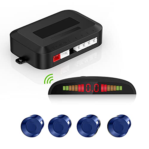 Ekylin Cordless Parking Sensor, Reverse Radar System with 4 Car Backup Sensors, LED Distance Display with Sound Warning + 4 Blue Parking Sensors for Cars, Vans, RVs, and Trailers - Image 1