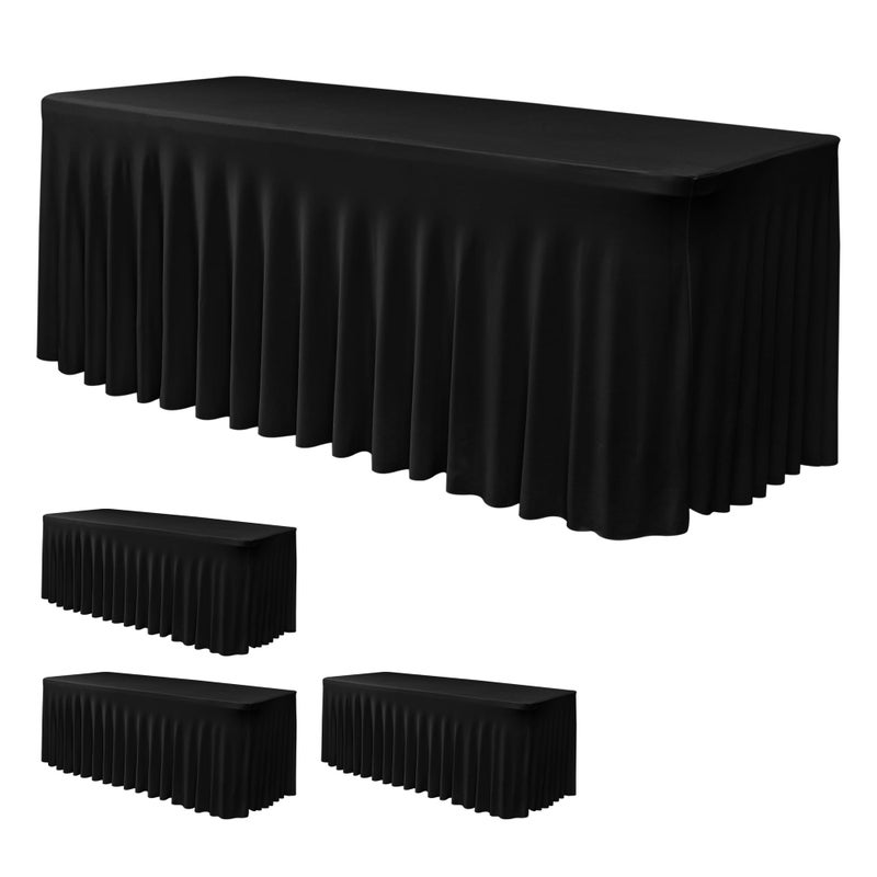 Nasitos Black Table Skirt for 6 Foot Rectangle Tables 4 Pack  72 x 30 Inch  Stretch Spandex Fitted Table Clothes Fabric Table Covers Cocktail Tablecloths for Party Banquet Birthday