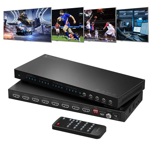 PORTTA 4x4 HDMI Matrix 4K 60Hz 4:4:4, 4 in 4 Out Switch Splitter, Audio Extractor, 16 EDID Modes with Remote Control Supports HDMI 2.0b, HDCP 2.2, HDR, YUV, ARC, 18Gbps, 3D, Downscaler 4K & 1080P - Image 1