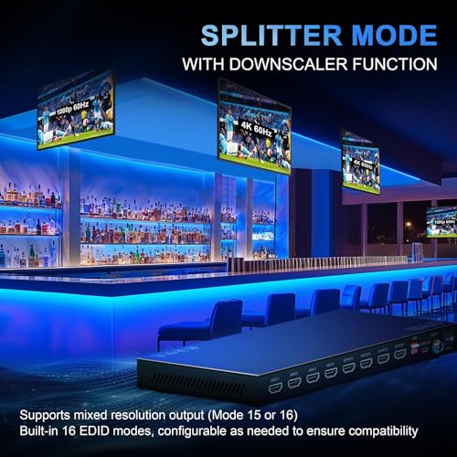 PORTTA 4x4 HDMI Matrix 4K 60Hz 4:4:4, 4 in 4 Out Switch Splitter, Audio Extractor, 16 EDID Modes with Remote Control Supports HDMI 2.0b, HDCP 2.2, HDR, YUV, ARC, 18Gbps, 3D, Downscaler 4K & 1080P - Image 3