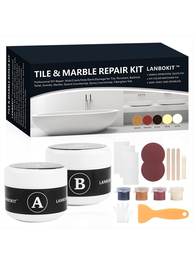 LANBOKIT - Tile, Granite and Marble Repair Kit(Color Match), 3.7 OZ Tub and Fiberglass Shower Repair Kit with Strong Adhesion, Porcelain Stone Repair Kit for Cracks, Holes, Chips, Scratches, Dents - Image 1