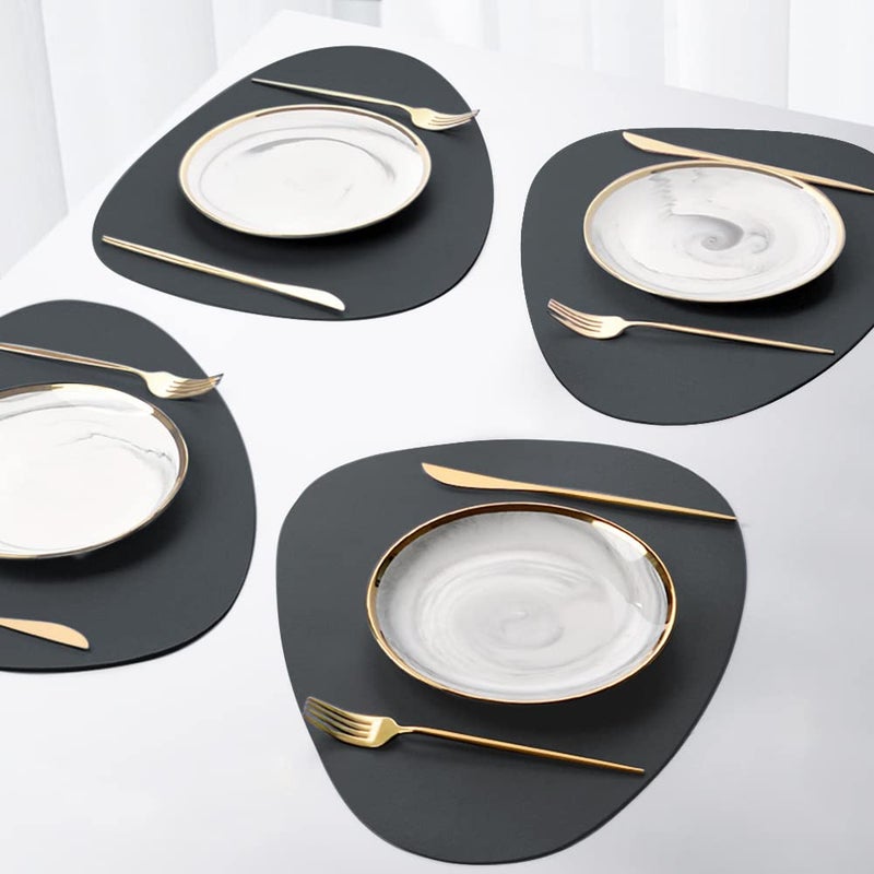 Yonovo YONOVO Faux Leather Placemats SetRound PU Dinning Table MatsWipeable Easy to Clean Stain Resistant Heat Resistant Waterproof Place Mats Durable Plate Mats for Table Nordic Style Black4Pack