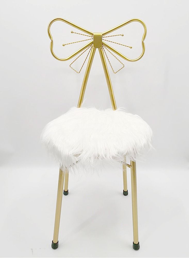 LINGWEI Creative Dressing Makeup Chair Stool Butterfly Tie Decorative Backrest Stool Golden Metal Dining Chair Bedroom Reading Chair Nail Stool Furniture - Image 1