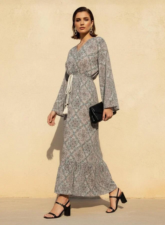 Splash FAV Printed Maxi Kaftan Dress with Front Tie-Up