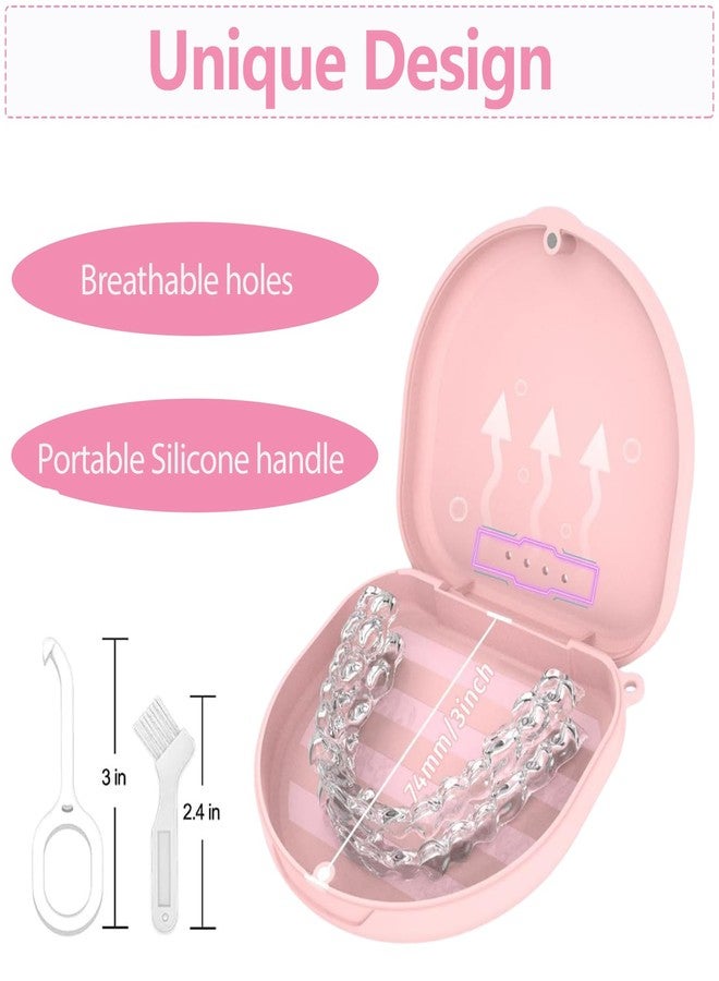 TYSORETY Retainer Case, Slim Aligner Cases for Invisalign, Mouthguard Case with Removal Tools& Aligners Chewies& Brush, Cases with Ventilation Holes and Silicone Wrist Strap for Portable Travel (Pink - Image 2