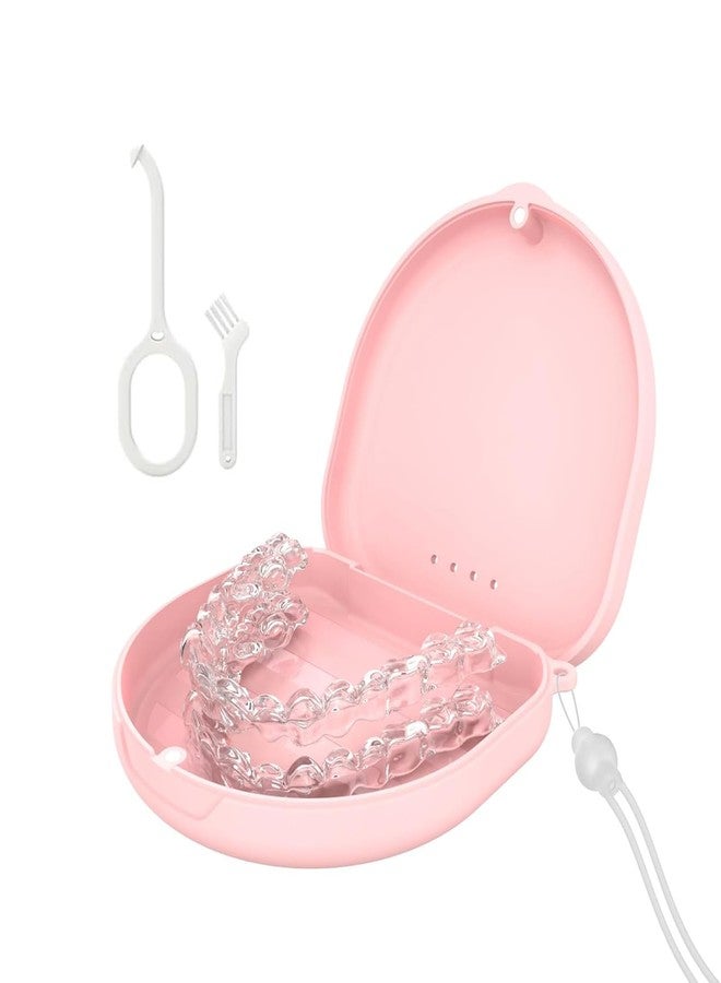 TYSORETY Retainer Case, Slim Aligner Cases for Invisalign, Mouthguard Case with Removal Tools& Aligners Chewies& Brush, Cases with Ventilation Holes and Silicone Wrist Strap for Portable Travel (Pink - Image 1