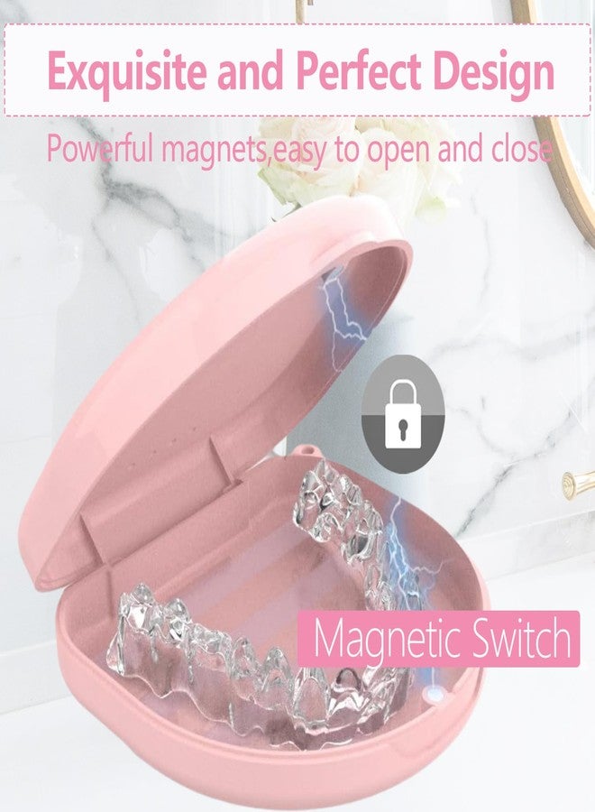 TYSORETY Retainer Case, Slim Aligner Cases for Invisalign, Mouthguard Case with Removal Tools& Aligners Chewies& Brush, Cases with Ventilation Holes and Silicone Wrist Strap for Portable Travel (Pink - Image 3