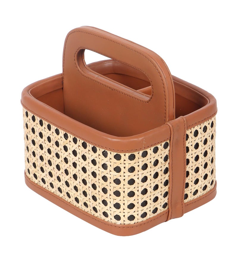 AKWAY Wicker Spoon Stand for Dining Table Chammach Stand | Wooden cutlery holder | Kitchen rack Café resto-bar tableware keeping spoons, forks, knives, tissue paper (7.5" W x 7.5" L x 5" H) (Brown) - Image 4